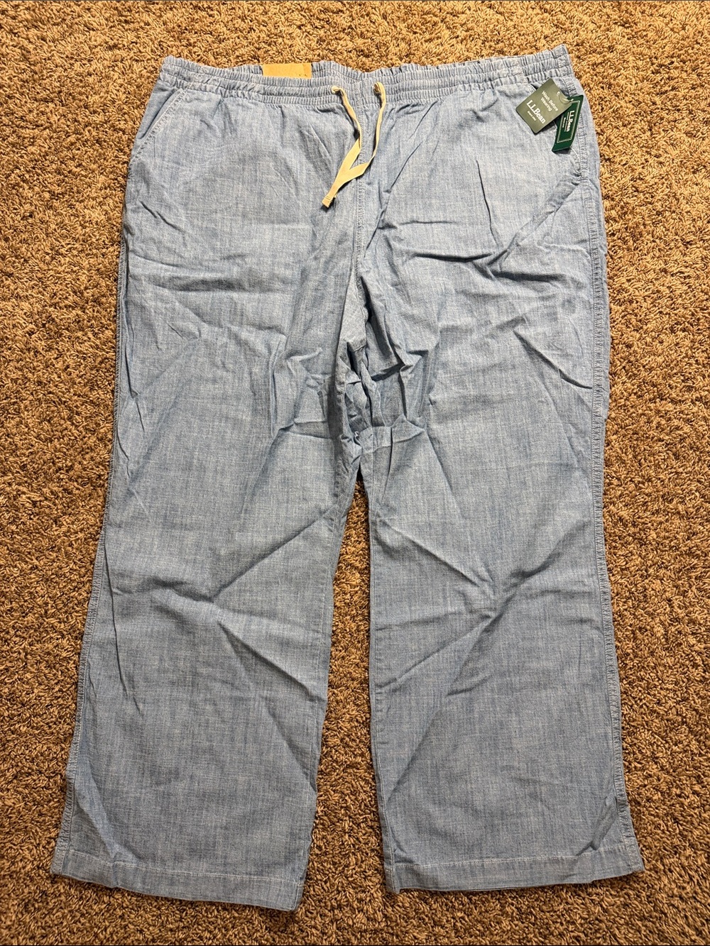 L.L. Bean Light Blue Chambray Wide-Leg Drawstring Pants with Cream Tie